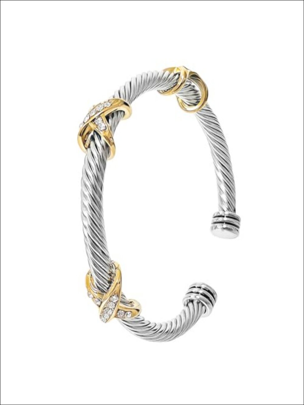 Stainless Steel Twisted Cable Cuff Bracelet Adjustable Two Tone Bangle